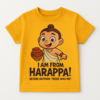 Kids t-shirt with a graphic of a cute Harappan baby and the text "I Am From Harappa! Before Batman, There Was Me!"