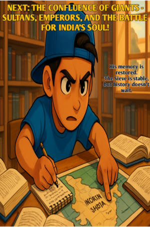 Teaser image for the next Sindhverse comic, showing Aarav pointing at a map of India with a determined look, preparing for his next journey.